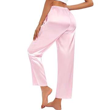 SWOMOG Women's Silk Satin Pajama Pants - Casual Soft Lounge Trousers