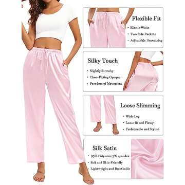 SWOMOG Women's Silk Satin Pajama Pants - Casual Soft Lounge Trousers