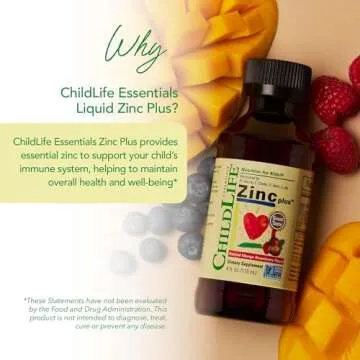 CHILDLIFE ESSENTIALS Liquid Zinc Plus - Zinc for Kids, Zinc Supplements, Zinc Drops, Pure Zinc Liquid, Toddler Zinc, Zinc Gluconate & Copper, Immune Support - Mango Strawberry, 4 Fl Oz (Pack of 1)