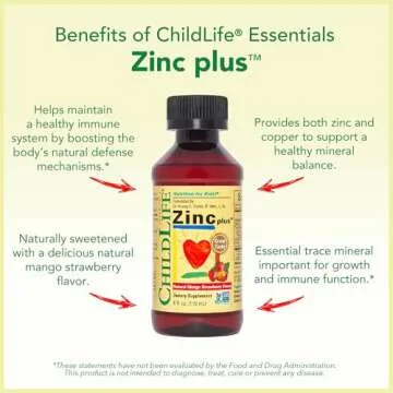 CHILDLIFE ESSENTIALS Liquid Zinc Plus - Zinc for Kids, Zinc Supplements, Zinc Drops, Pure Zinc Liquid, Toddler Zinc, Zinc Gluconate & Copper, Immune Support - Mango Strawberry, 4 Fl Oz (Pack of 1)
