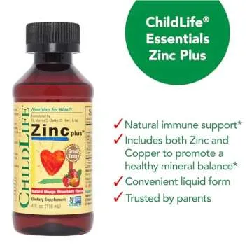 CHILDLIFE ESSENTIALS Liquid Zinc Plus - Zinc for Kids, Zinc Supplements, Zinc Drops, Pure Zinc Liquid, Toddler Zinc, Zinc Gluconate & Copper, Immune Support - Mango Strawberry, 4 Fl Oz (Pack of 1)
