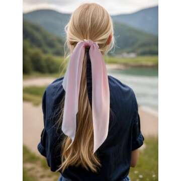 Pack of 2 Knotted Bow Hair Scrunchies Elastic Hair Scarf Black Hair Ties Bands Satin Hair Ribbon Scr...