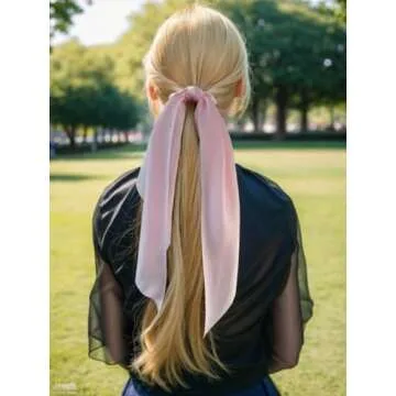 Pack of 2 Knotted Bow Hair Scrunchies Elastic Hair Scarf Black Hair Ties Bands Satin Hair Ribbon Scrunchy Red Ponytail Holder for Women and Girls (Light pink)