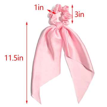 Pack of 2 Knotted Bow Hair Scrunchies Elastic Hair Scarf Black Hair Ties Bands Satin Hair Ribbon Scrunchy Red Ponytail Holder for Women and Girls (Light pink)