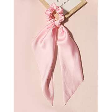 Pack of 2 Knotted Bow Hair Scrunchies Elastic Hair Scarf Black Hair Ties Bands Satin Hair Ribbon Scrunchy Red Ponytail Holder for Women and Girls (Light pink)