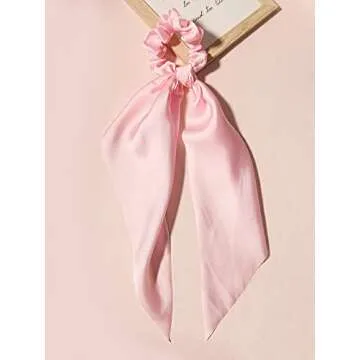 Pack of 2 Knotted Bow Hair Scrunchies Elastic Hair Scarf Black Hair Ties Bands Satin Hair Ribbon Scrunchy Red Ponytail Holder for Women and Girls (Light pink)