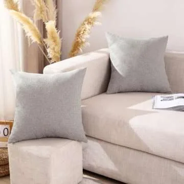 Jepeak Pack of 2 Woven Textured Throw Pillow Covers 18x18 Inch Decorative Farmhouse Cushion Covers S...