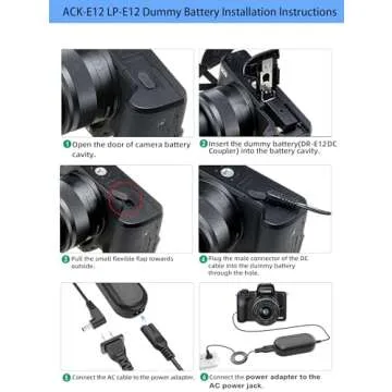 TKDY ACK-E12 Power Supply LP-E12 EOS M50 M200 Dummy Battery DR-E12 DC Coupler AC Adapter Kit, fit for Canon EOS M200, M50, M50 Mark II, M100, M M2 M10, Kiss M, Kiss M2 Digital Cameras.