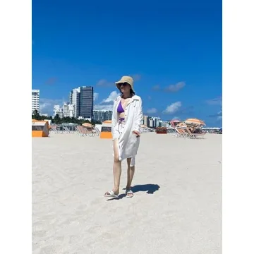 Bsubseach Womens Long Sleeve Linen Swimsuit Cover Up Button Down Beach Cover Ups Summer Swim Shirt Dresses White