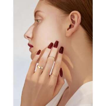 OPFIV 6Pcs 14K Gold Plated Stacking Rings for Women Cubic Zirconia Wave Stackable Thin Gold Ring Plain Statement Band Promise Eternity Bands Ring Comfort Fit Size 6-9 (Gold, 7)