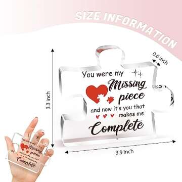 Gifts for Her - Delicate Romantic Girlfriend Birthday Gifts - Acrylic Puzzle Piece 3.9 x 3.3” Anniversary Birthday Meaningful Mothers Day Gifts for Wife Her/Him, Ideas
