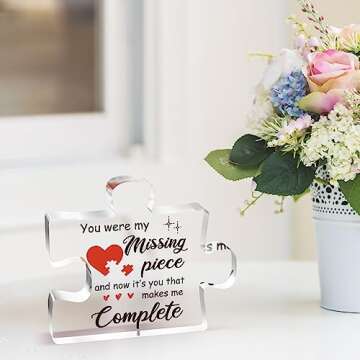 Gifts for Her - Delicate Romantic Girlfriend Birthday Gifts - Acrylic Puzzle Piece 3.9 x 3.3” Anniversary Birthday Meaningful Mothers Day Gifts for Wife Her/Him, Ideas