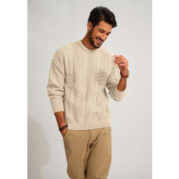 PJ PAUL JONES Men's Sweaters Regular Fit Long Sleeve Crewneck Pullover Cable Knit Sweater for Winter...