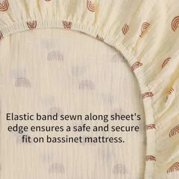 Muslin Bassinet Sheets 33" x 19" Compatible with Mika Micky, KoolaBaby (3 in 1), BabyBond, HARPPA and RICUTON Bedside Bassinet, 2 Pack for Baby Boy and Girl, Natural and Rainbow