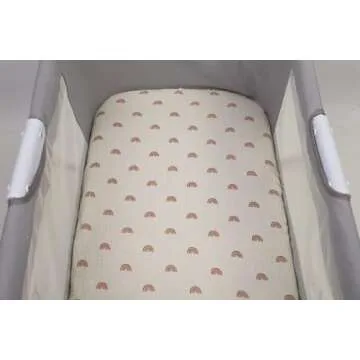 Muslin Bassinet Sheets 33" x 19" Compatible with Mika Micky, KoolaBaby (3 in 1), BabyBond, HARPPA and RICUTON Bedside Bassinet, 2 Pack for Baby Boy and Girl, Natural and Rainbow