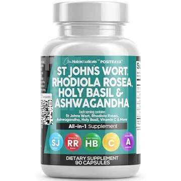 Clean Nutraceuticals St Johns Wort Rhodiola Rosea Holy Basil Ashwagandha - Mood Support for Women and Men with Vitamin C & Black Pepper Extract - 90 Caps
