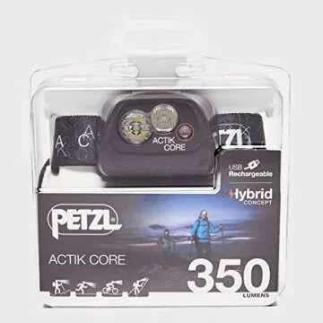 PETZL - ACTIK CORE Headlamp, 450 Lumens, Rechargeable, with CORE Battery, Black