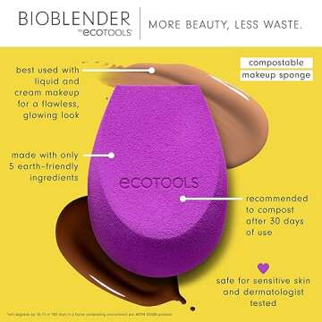 EcoTools Bioblender Makeup Sponge, Compostable Makeup Blender, For Liquid & Cream Foundation, Sustai...