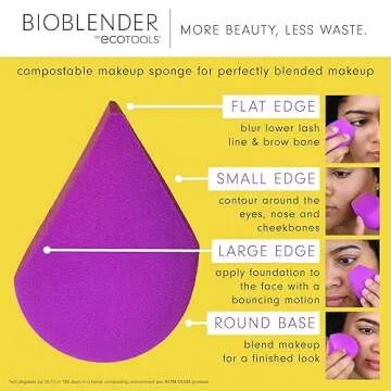 EcoTools Bioblender Makeup Sponge, Compostable Makeup Blender, For Liquid & Cream Foundation, Sustainable, Seamless Application, Eco-Friendly Beauty Sponge, Cruelty-Free & Latex Free, 1 Count