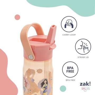 Zak Designs Disney Princess Leak-Proof Water Bottles 2-Pack