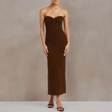 Women’s Midi Dress Sexy Sweetheart Neck Ribbed Knit Twisted Backless Sleeveless Summer Beach Party Date Midi Bodycon Dress (as1, Alpha, m, Regular, Regular, Coffee, Medium)