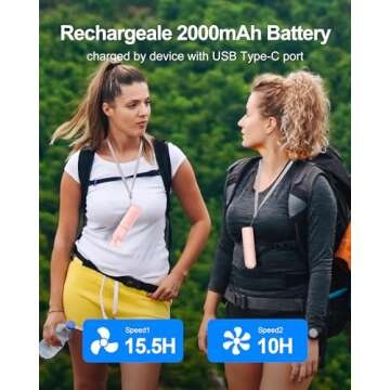 Coohea Mini Portable Fan, Pocket Size, Rotatable Cover, USB Rechargeable Battery Operated, Small Handheld Fan with Lanyard for Travel/Beach/Eyelash/Makeup/Vacation, 10-15.5H Working, Pink