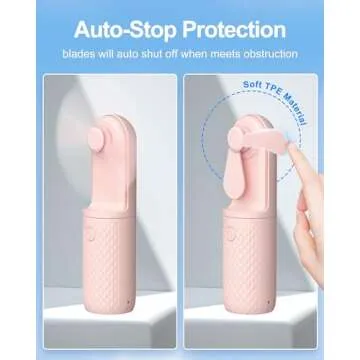 Coohea Mini Portable Fan, Pocket Size, Rotatable Cover, USB Rechargeable Battery Operated, Small Handheld Fan with Lanyard for Travel/Beach/Eyelash/Makeup/Vacation, 10-15.5H Working, Pink