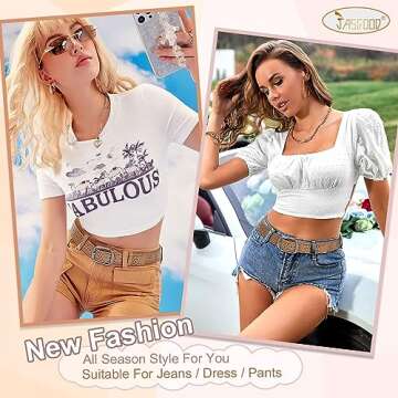 JASGOOD Women's Hollow Flower Genuine Leather Belt for Jeans Pants Wide Belt for Ladies