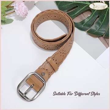 JASGOOD Women's Hollow Flower Genuine Leather Belt for Jeans Pants Wide Belt for Ladies