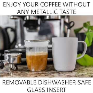 Vinglacé Stainless Steel Coffee Mug- Insulated Hot and Cold Beverage Cup with Glass Insert and Lid,...