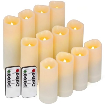 Enido 12 Pc LED Candles Flickering Flameless Candles with Remote & Timer for Romantic Ambiance, Home...