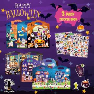 3 Sets Halloween Reusable Sticker Books for Kids - Perfect for Toddlers 2-4 Years & Halloween Party ...