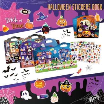 Halloween Reusable Sticker Books for Kids Ages 4-8