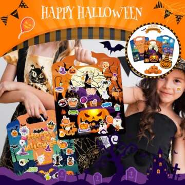 Halloween Reusable Sticker Books for Kids Ages 4-8