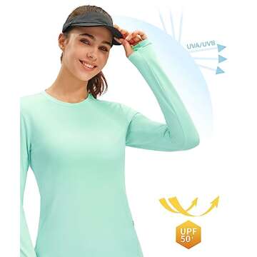 PERSIT Long Sleeve Workout Shirts for Women UV Protection Athletic Hiking SPF UPF 50 Sun Shirt Running Fishing Yoga Tops-Aqua Green-L