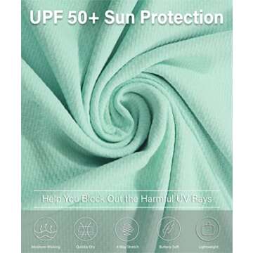 PERSIT Long Sleeve Workout Shirts for Women UV Protection Athletic Hiking SPF UPF 50 Sun Shirt Running Fishing Yoga Tops-Aqua Green-L