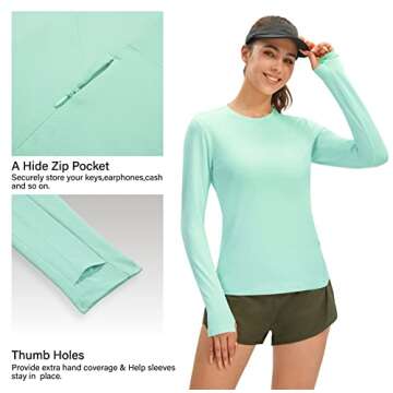 PERSIT Long Sleeve Workout Shirts for Women UV Protection Athletic Hiking SPF UPF 50 Sun Shirt Running Fishing Yoga Tops-Aqua Green-L