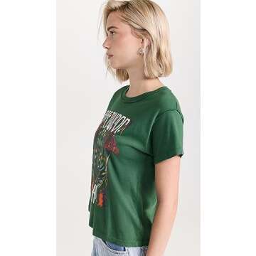 DAYDREAMER Women's Fleetwood Mac Butterflies Reverse Tee, Stormy Green, XS