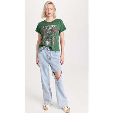 DAYDREAMER Women's Fleetwood Mac Butterflies Reverse Tee, Stormy Green, XS
