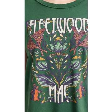 DAYDREAMER Women's Fleetwood Mac Butterflies Reverse Tee, Stormy Green, XS