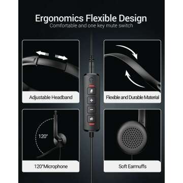 USB Headset with Microphone for Online Meetings