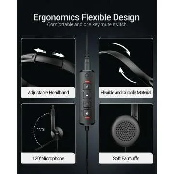 USB Headset with Microphone for Online Meetings