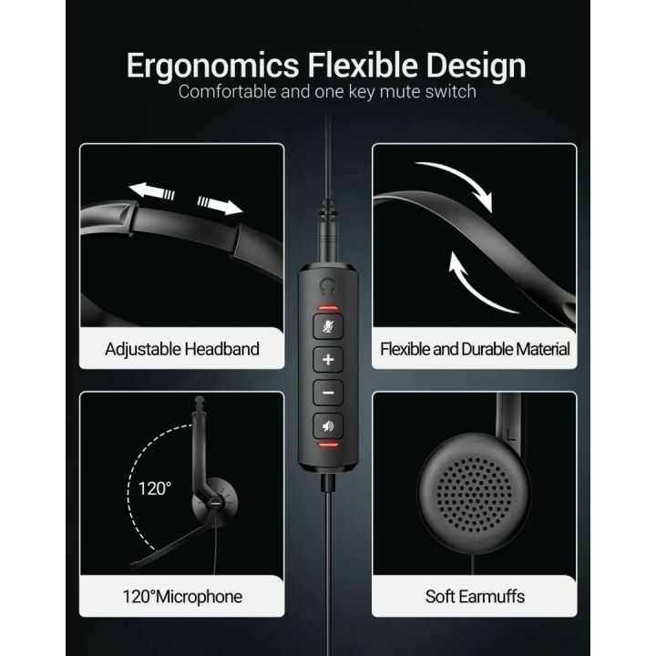 USB Headset with Microphone for Online Meetings