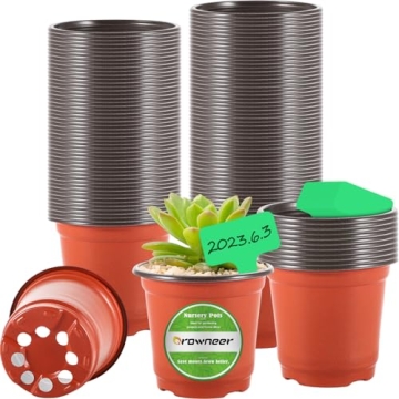 GROWNEER Nursery Pots 120 Pcs 4 Inch Plastic Planting Pot with 15 Pcs Plant Labels, Small Seed Start...