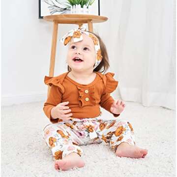 ADXSUN Newborn Baby Girls Outfits Flying Sleeve Romper+Cute Pants+Headband 3PC Infant Girl Clothes Set