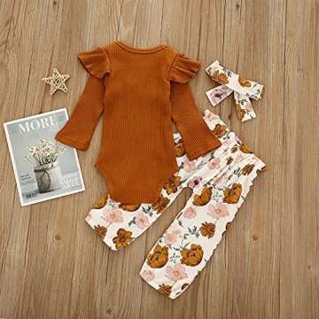 ADXSUN Newborn Baby Girls Outfits Flying Sleeve Romper+Cute Pants+Headband 3PC Infant Girl Clothes Set