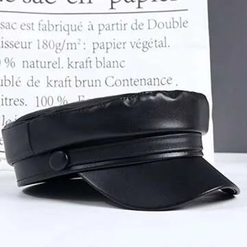 Danse Jupe Women PU Leather Flat Top Newsboy Hat Paperboy Hat Sailor Hat Painter Cap Black