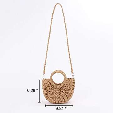 QTKJ Mini Semi-circle Rattan Straw Handbags, Hand-woven Women Summer Retro Straw Tote Bag Beach Tote...