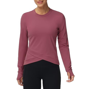 Women's Long Sleeve Compression Shirts Workout Tops Cross Hem Athletic Running Yoga T-Shirts with Th...