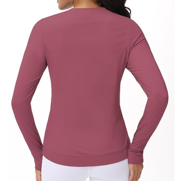 Women's Long Sleeve Compression Shirts Workout Tops Cross Hem Athletic Running Yoga T-Shirts with Thumb Hole Rose Red